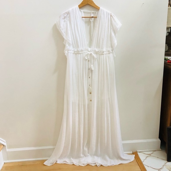 Flowy White Short Sleeve Maxi Dress NWT - Picture 3 of 8